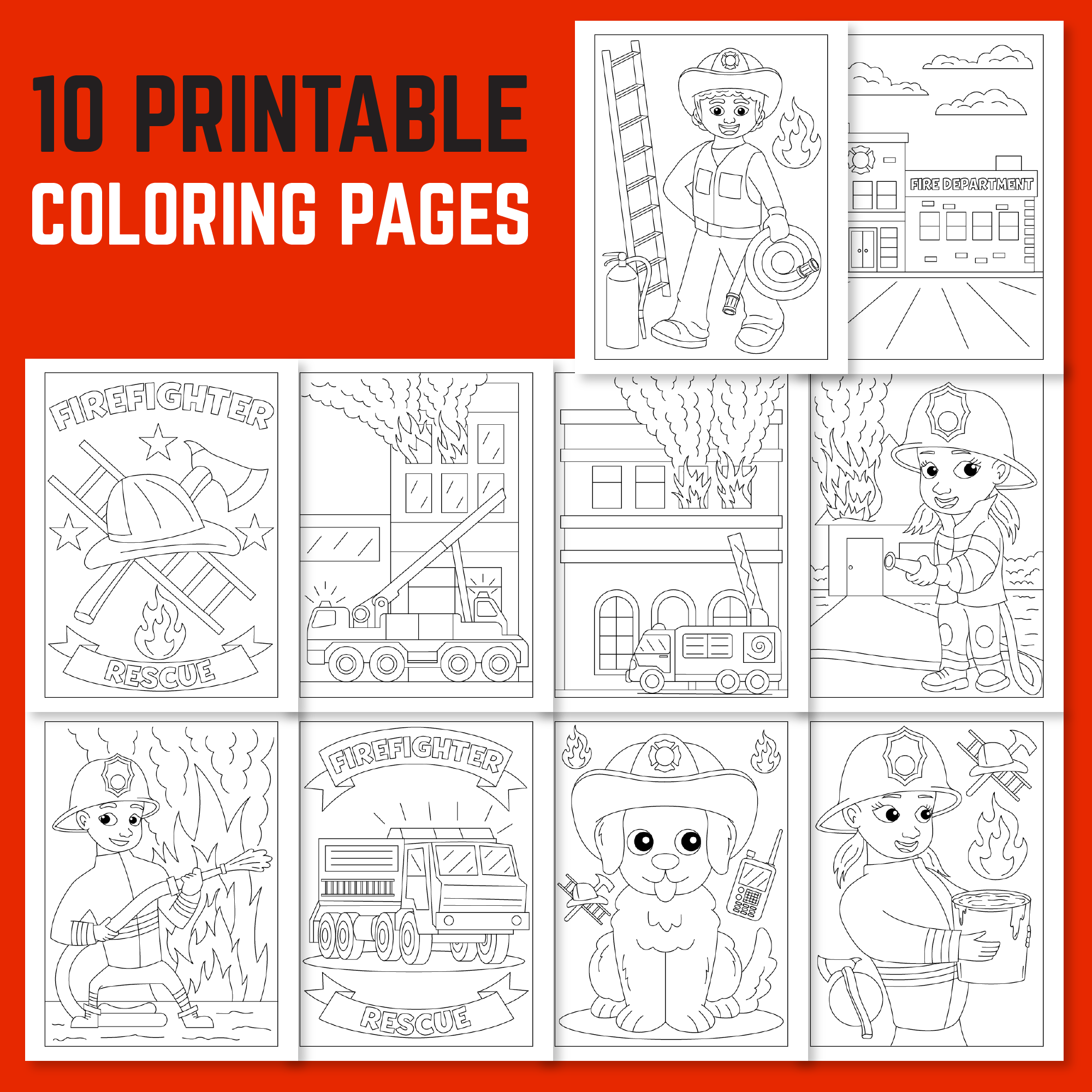 Firefighter coloring sheet pack for career explorati