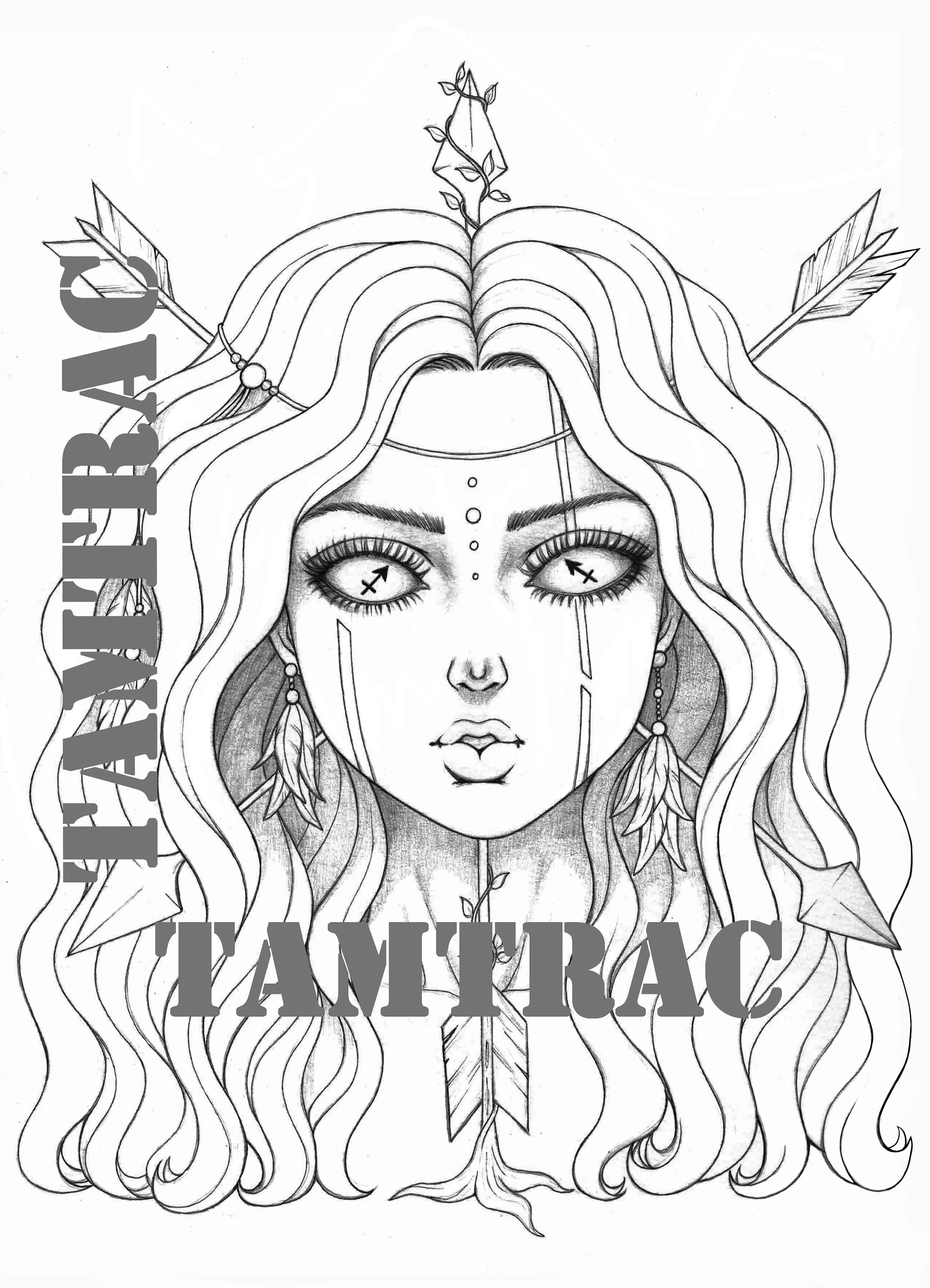 Coloring page sagittarius zodiac girl signs a printable adult tattoo colouring pages book instant digital download illustration pdf