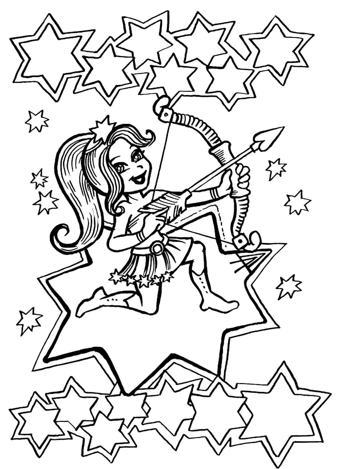 Cute sagittarius zodiac sign coloring page