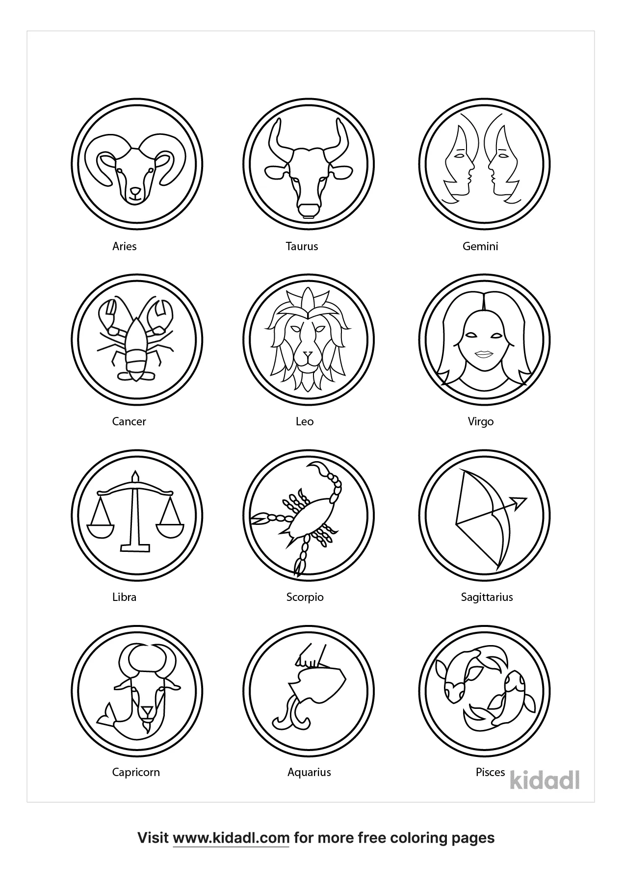 Free zodiac signs coloring page coloring page printables