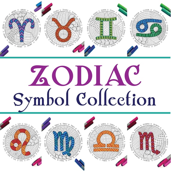 Zodiac symbol collection set of pdf coloring pages