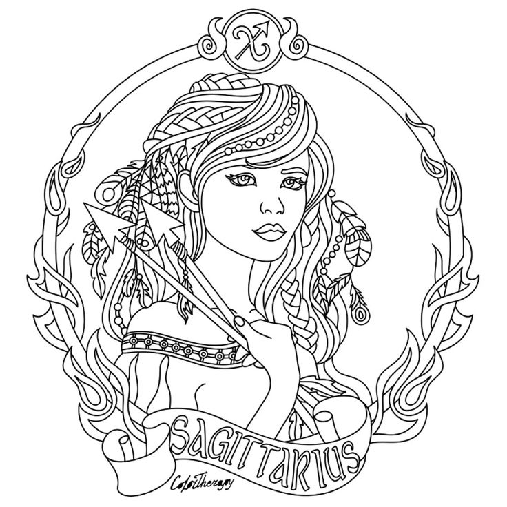 Sagittarius zodiac beauty colouring page mandala coloring pages adult coloring pages coloring pages