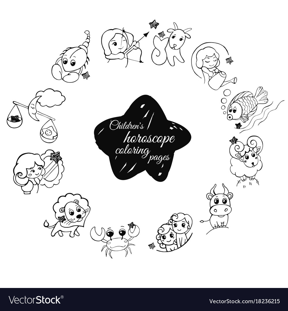 Children s horoscope coloring pages royalty free vector