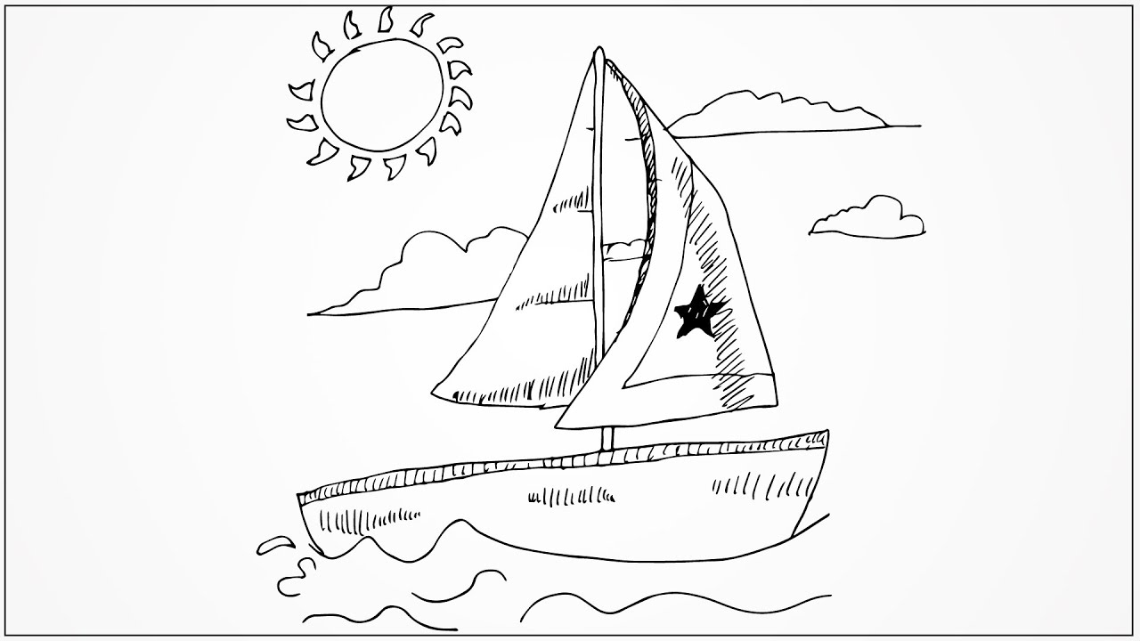 How to draw a sketch of a sailboat vacation step by step