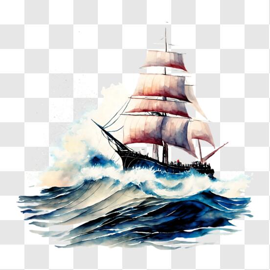 Download sailing ship in rough weather png online