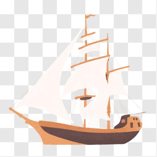 Download illustration of a sailing ship with white and brown sails png online