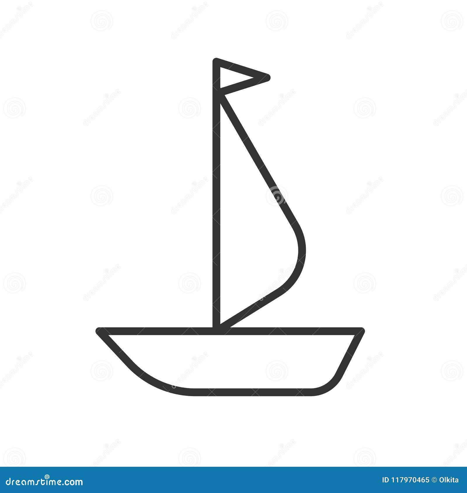 Black isolated outline icon of sail boat on white background line icon of sailboat stock vector