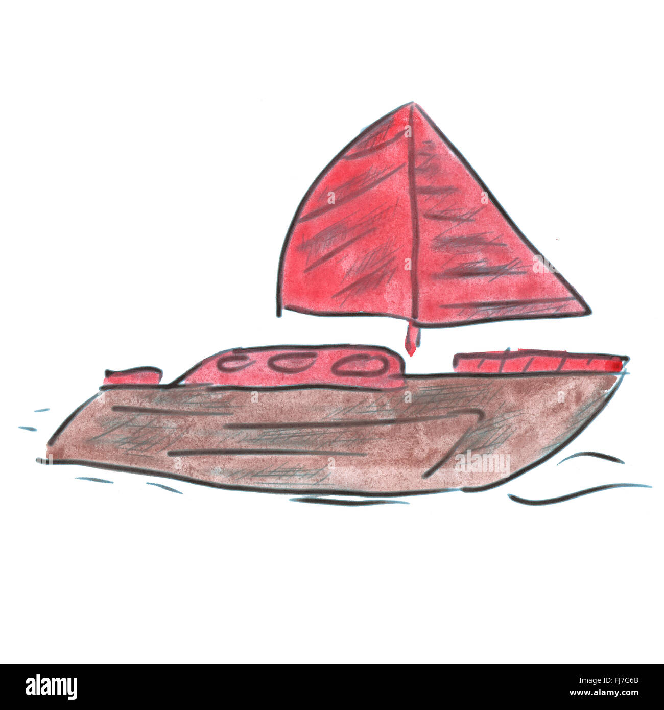 Illustration isolated cartoon sail boat hi