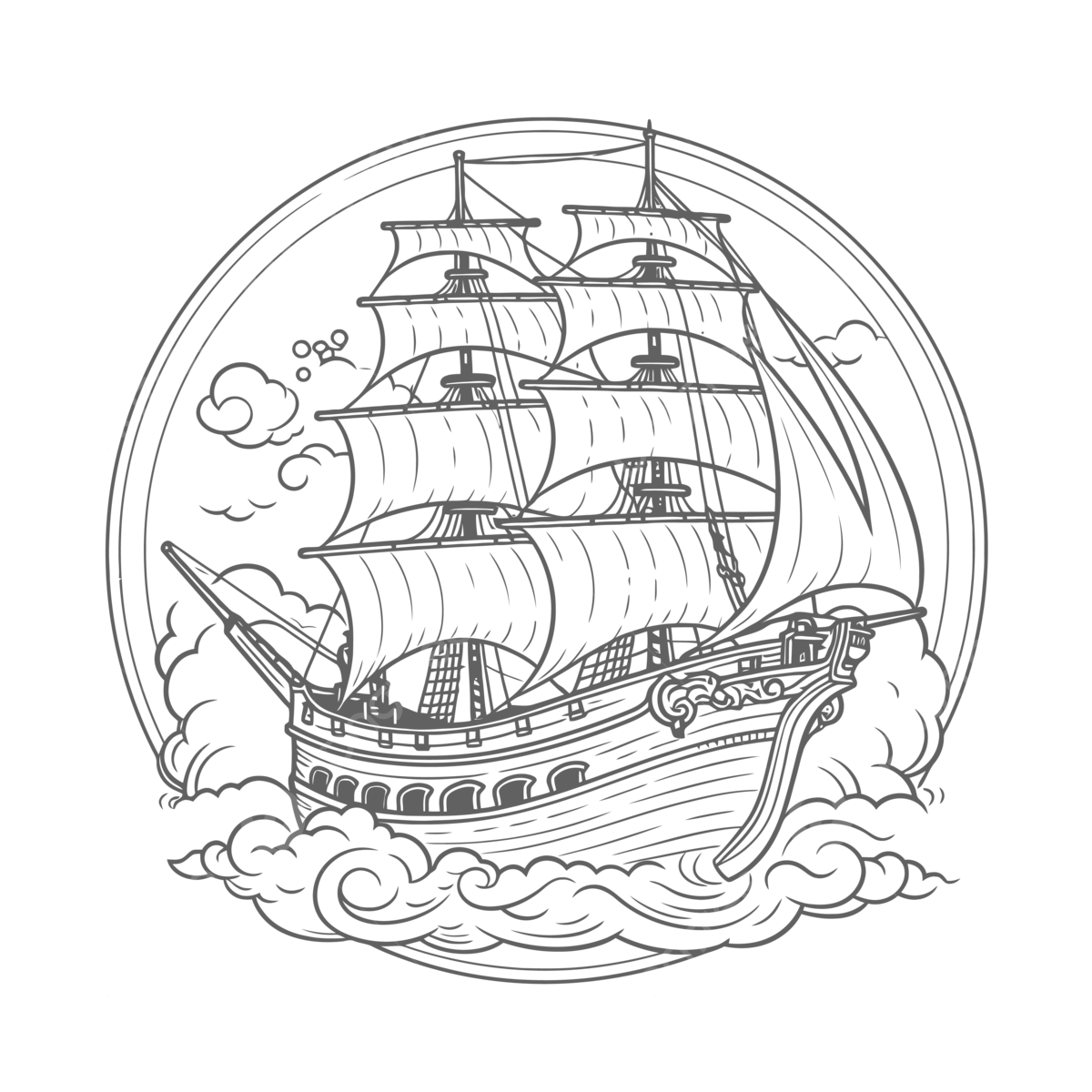 Coloring of an old sailing ship outline sketch drawing vector wing drawing ship drawing ring drawing png and vector with transparent background for free download