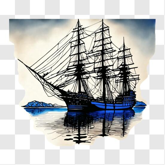 Download classic sailing ship on calm water png online