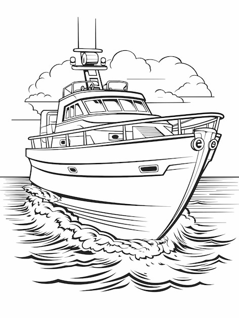 Premium vector sailboat coloring page black and white vector illustration