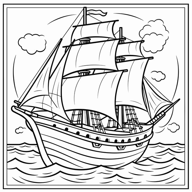 Premium vector sailboat coloring page black and white vector illustration