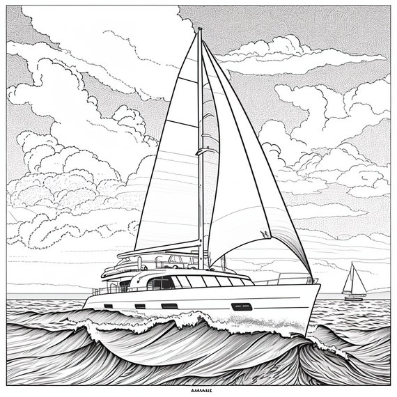 Boats coloring pages vol sail boats row boats speed boats printable pages of ai generated illustrations to bring to life instant download