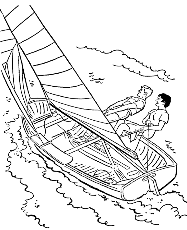 Sailboat and saillors coloring page