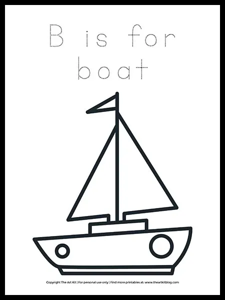 Free letter b is for boat coloring page â the art kit