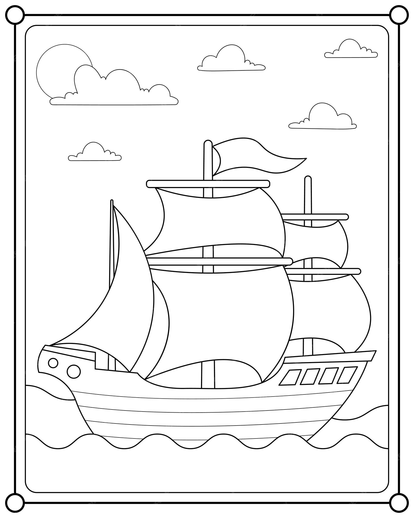 Premium vector sailboat on the sea suitable for childrens coloring page vector illustration