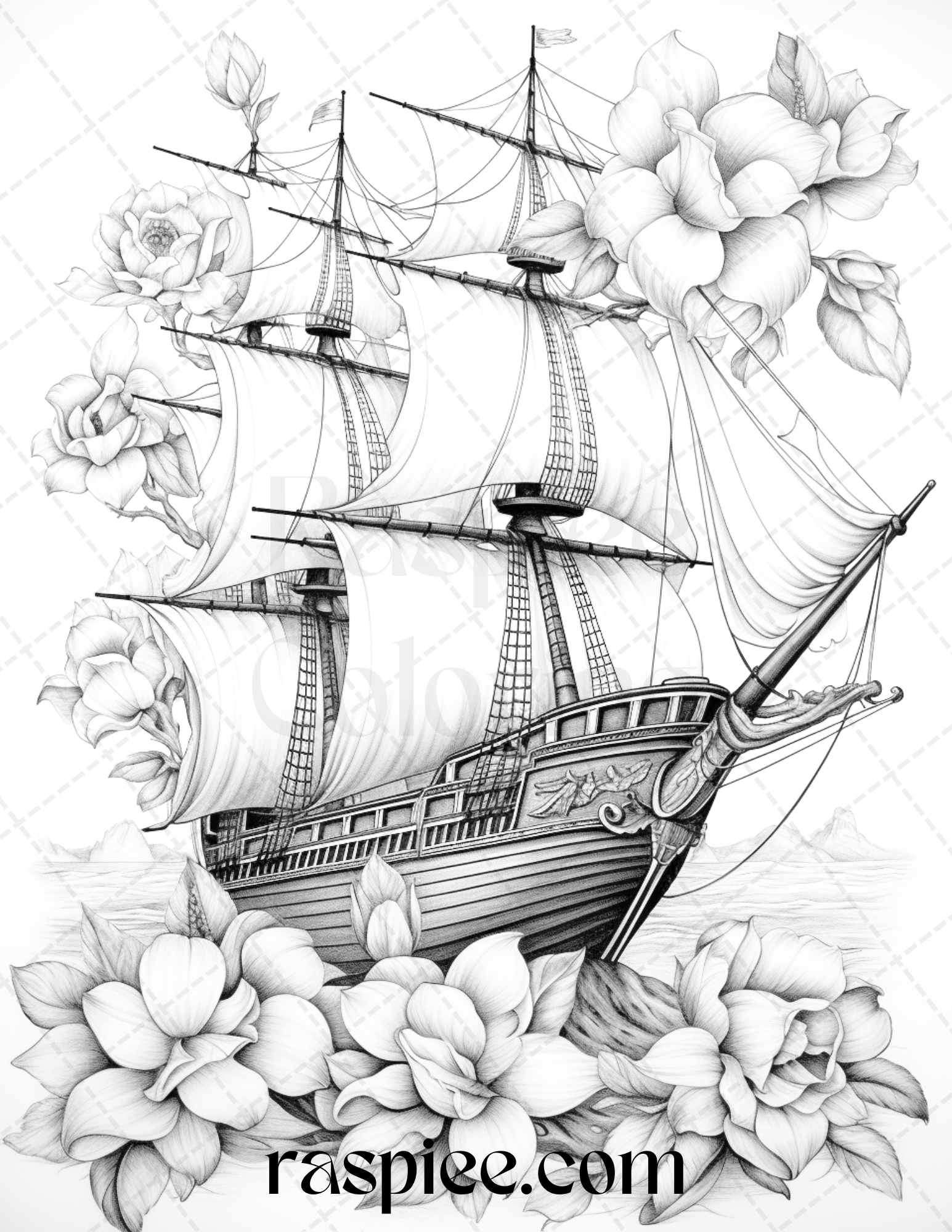 Flower ships graysale coloring pages printable for adults pdf file â coloring