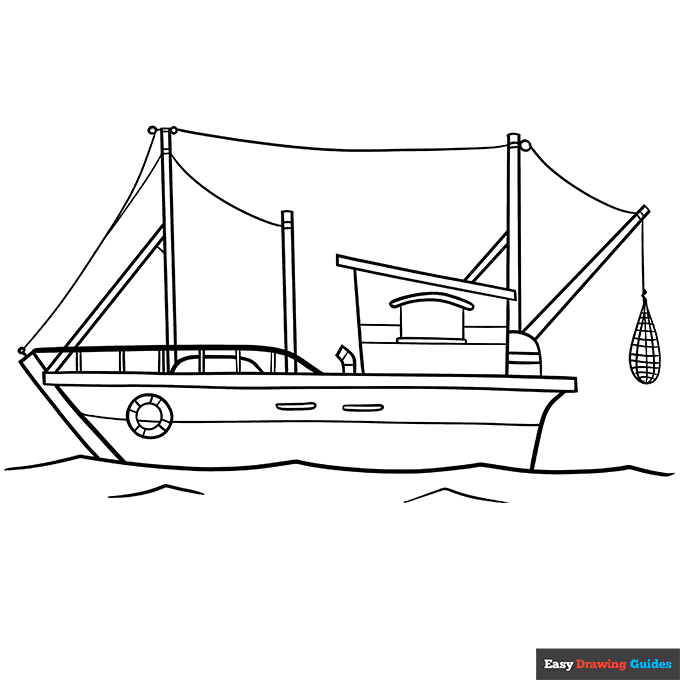 Fishing boat coloring page easy drawing guides