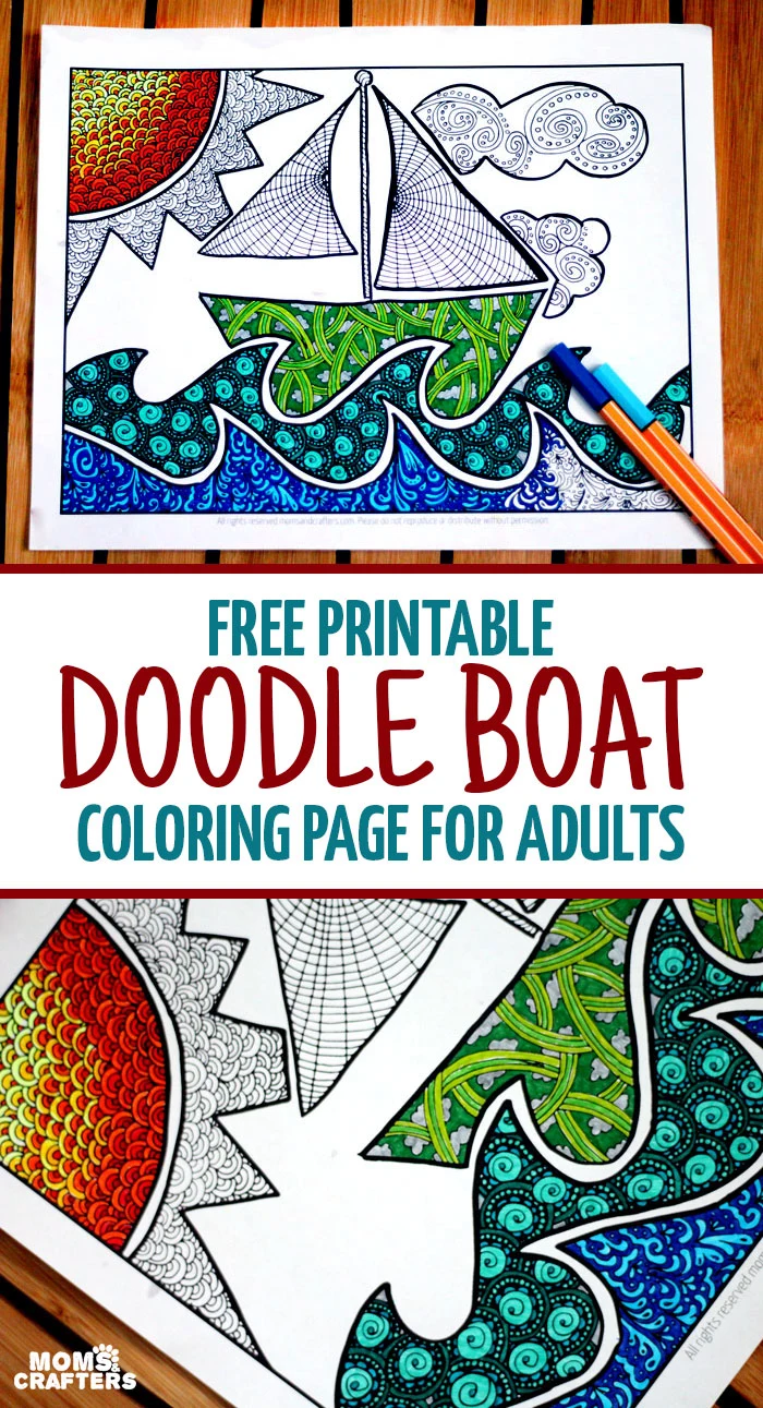 Free printable coloring page for adults doodle boat