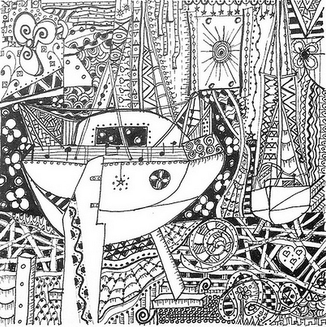 Art therapy coloring page sea sailboat