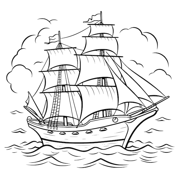 Premium vector sailboat coloring page for kids