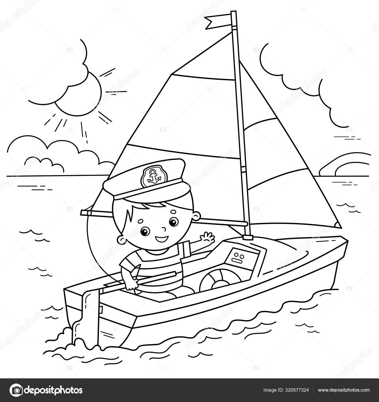 Coloring page outline of cartoon sail ship with sailor on the deck profession coloring book for kids stock vector by oleon