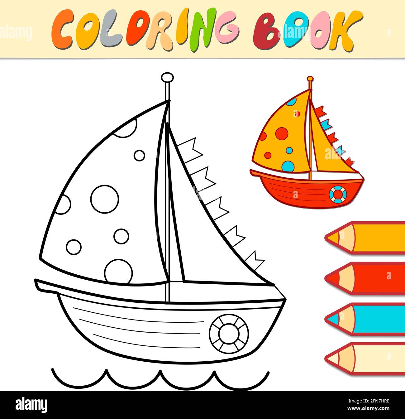 Coloring book or page for kids boat black and white vector illustration stock vector image art