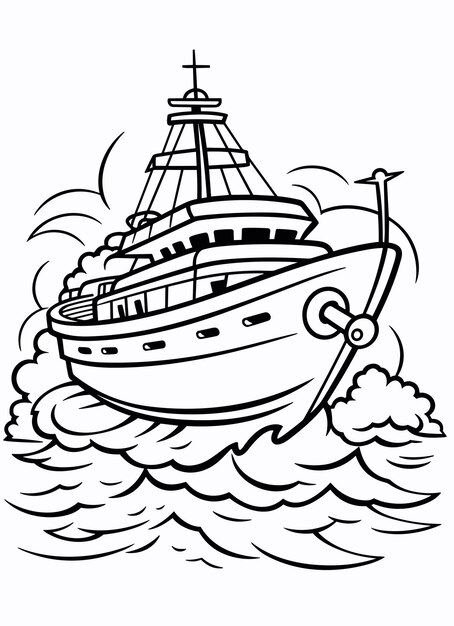 Premium vector sailboat coloring page black and white vector illustration