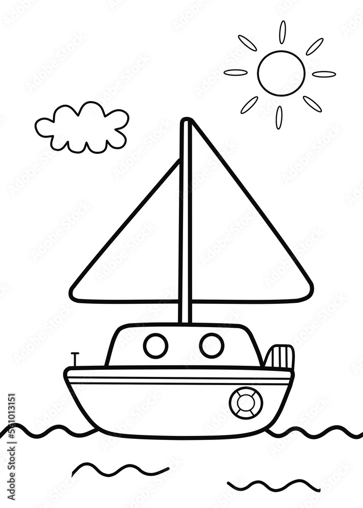 Sailboat coloring page for kidspainting for kids childrens coloring activity sheet cute illustration to color illustration