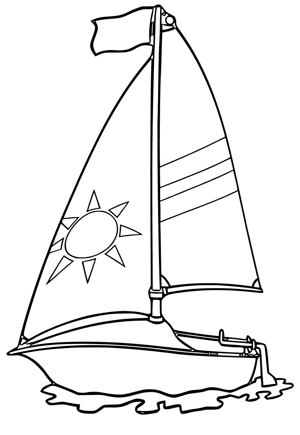 Free printable sail boat sun coloring page for adults and kids