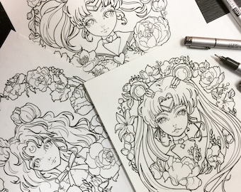 Printable coloring pages sailor moon luna chibi moon fan art printable sheets designs digital file anime art instant download pdf instant download