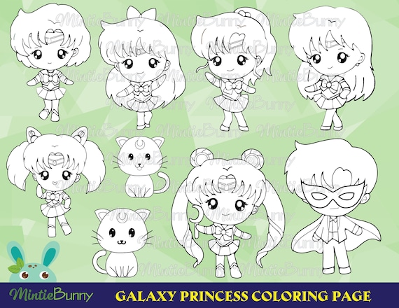 Galaxy princess moon princess stamp coloring page digital stamp planner stickers instant download