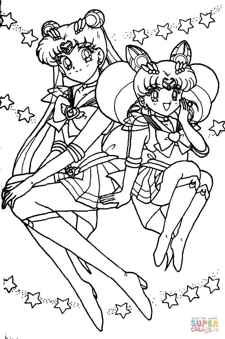 Usagi tsukino and sailor chibi moon coloring page free printable coloring pages