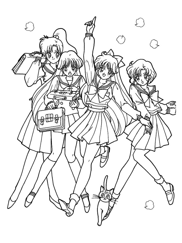 Anime girls from sailor moon coloring page