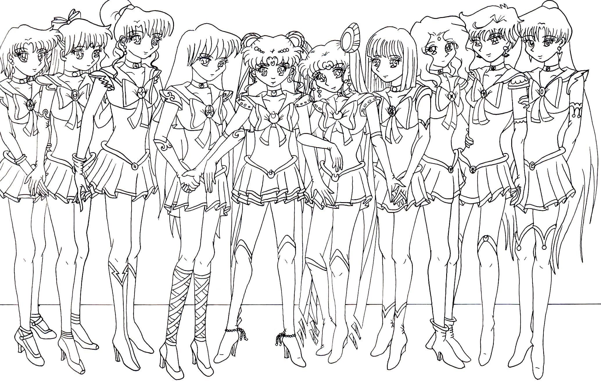 Sailor moon characters coloring page