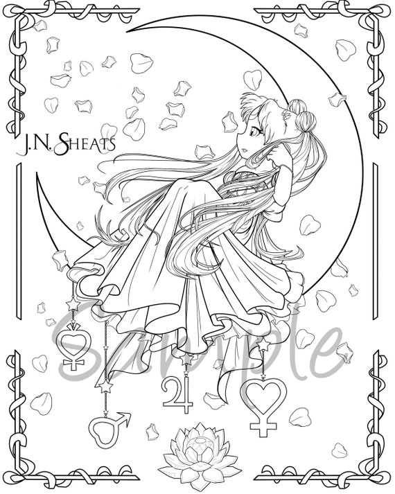 Single coloring page download for adults moon princess serenity sailor moon