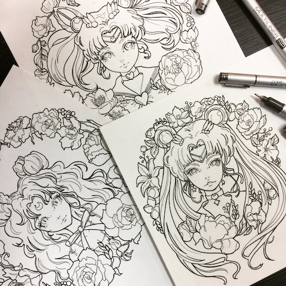 Printable coloring pages sailor moon luna chibi moon fan art printable sheets designs digital file anime art instant download pdf instant download