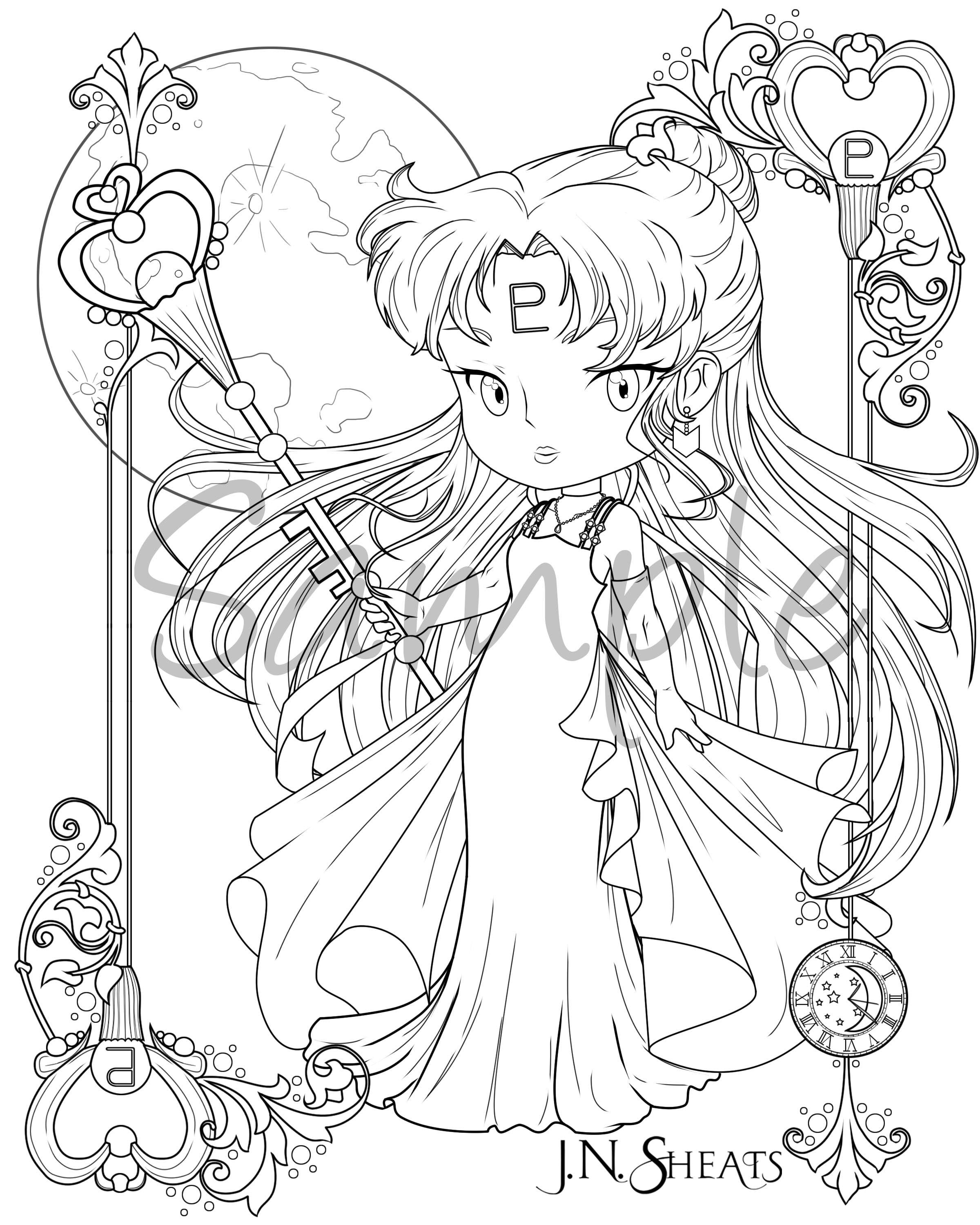 Single coloring page download for adults sailor princess pluto sailor moon instant download