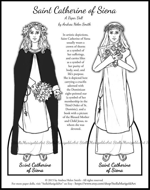 Digital download saint catherine of siena paper doll traditional instant download