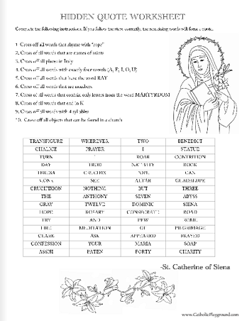 Saint catherine of siena hidden quote worksheet â catholic playground