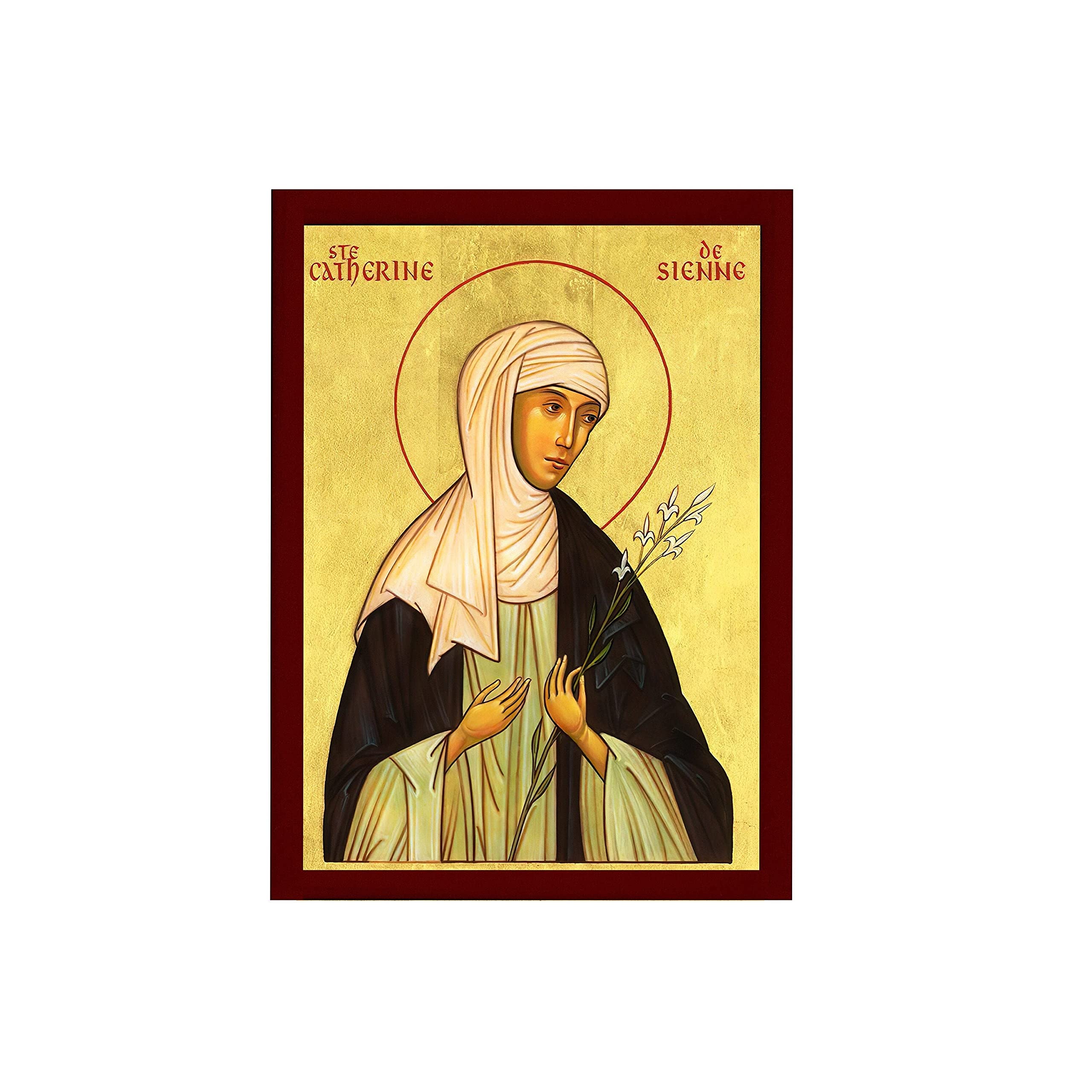 Saint catherine of siena icon handmade greek catholic orthodox icon of st catherine byzantine art wall hanging wood plaque religious gift home kitchen