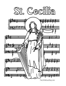 St cecilia coloring page printable by the little rose shop tpt