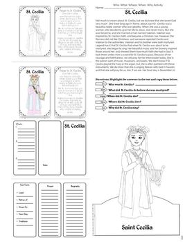 St cecilia worksheets activities coloring and papercrafts tpt