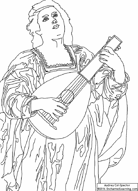 Saint cecilia as a lute player gentileschi coloring page