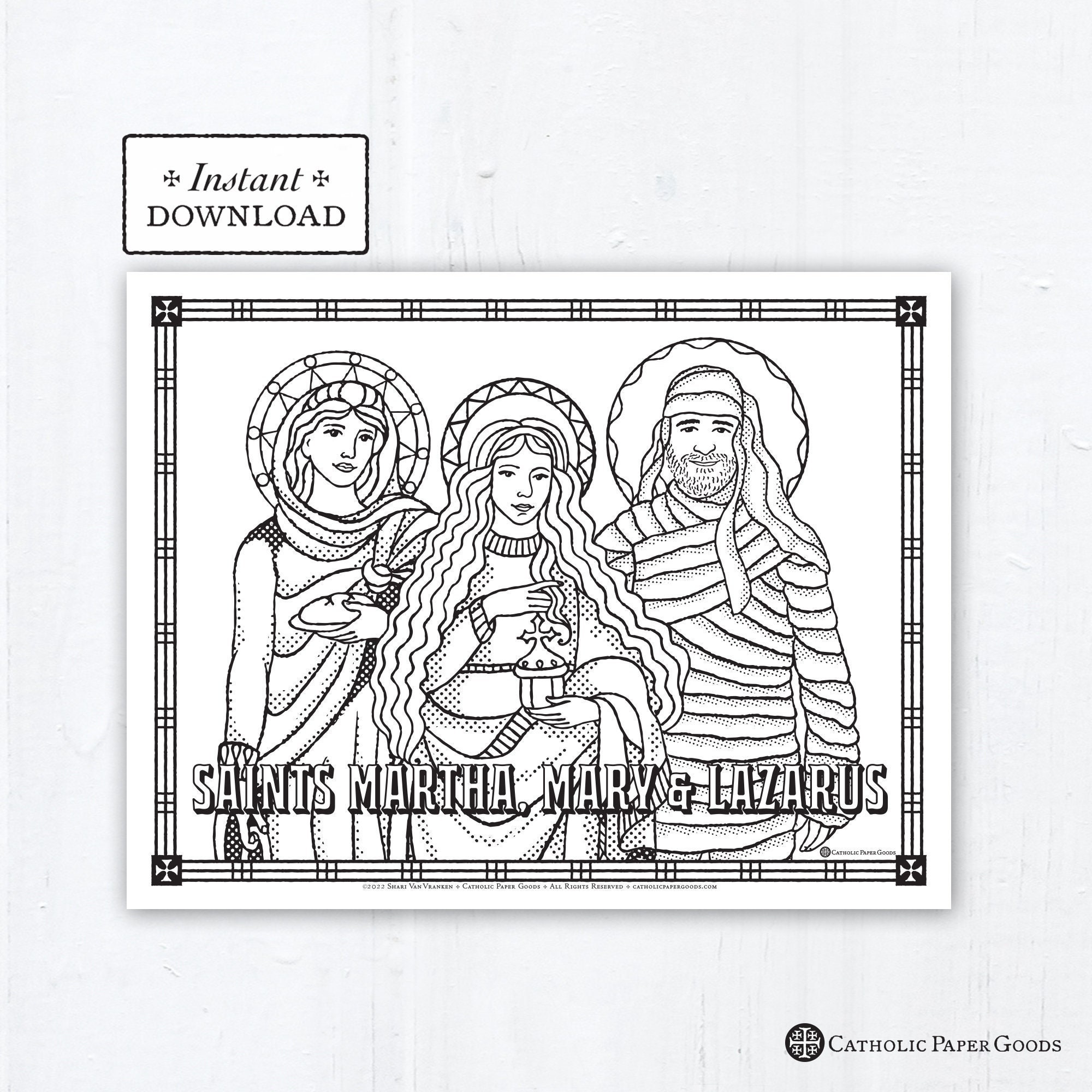 Saints martha mary lazarus coloring page saints printable coloring page digital pdf catholic saint coloring page