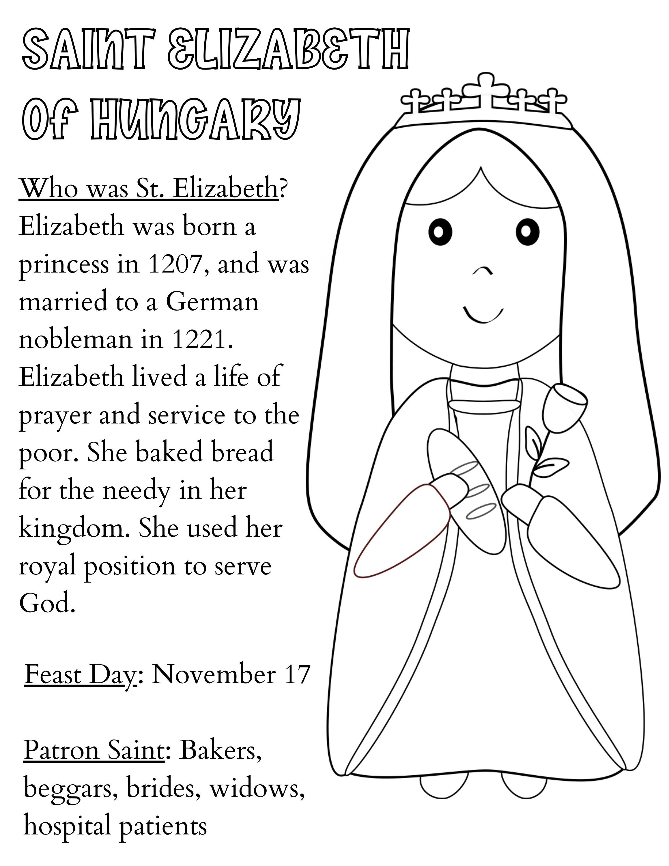 St elizabeth of hungary coloring page printable coloring page saint coloring page catholic coloring page download now