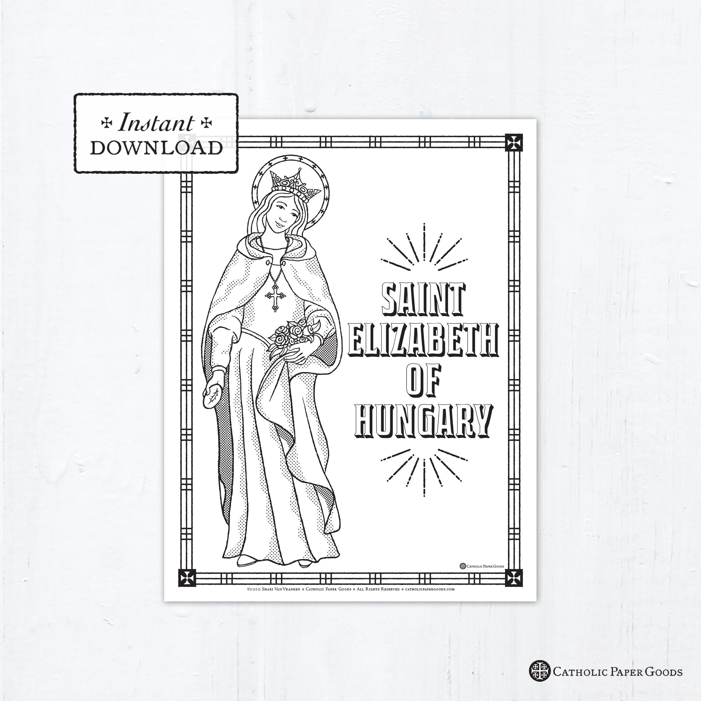 Catholic coloring page saint elizabeth of hungary catholic saints printable coloring page digital pdf