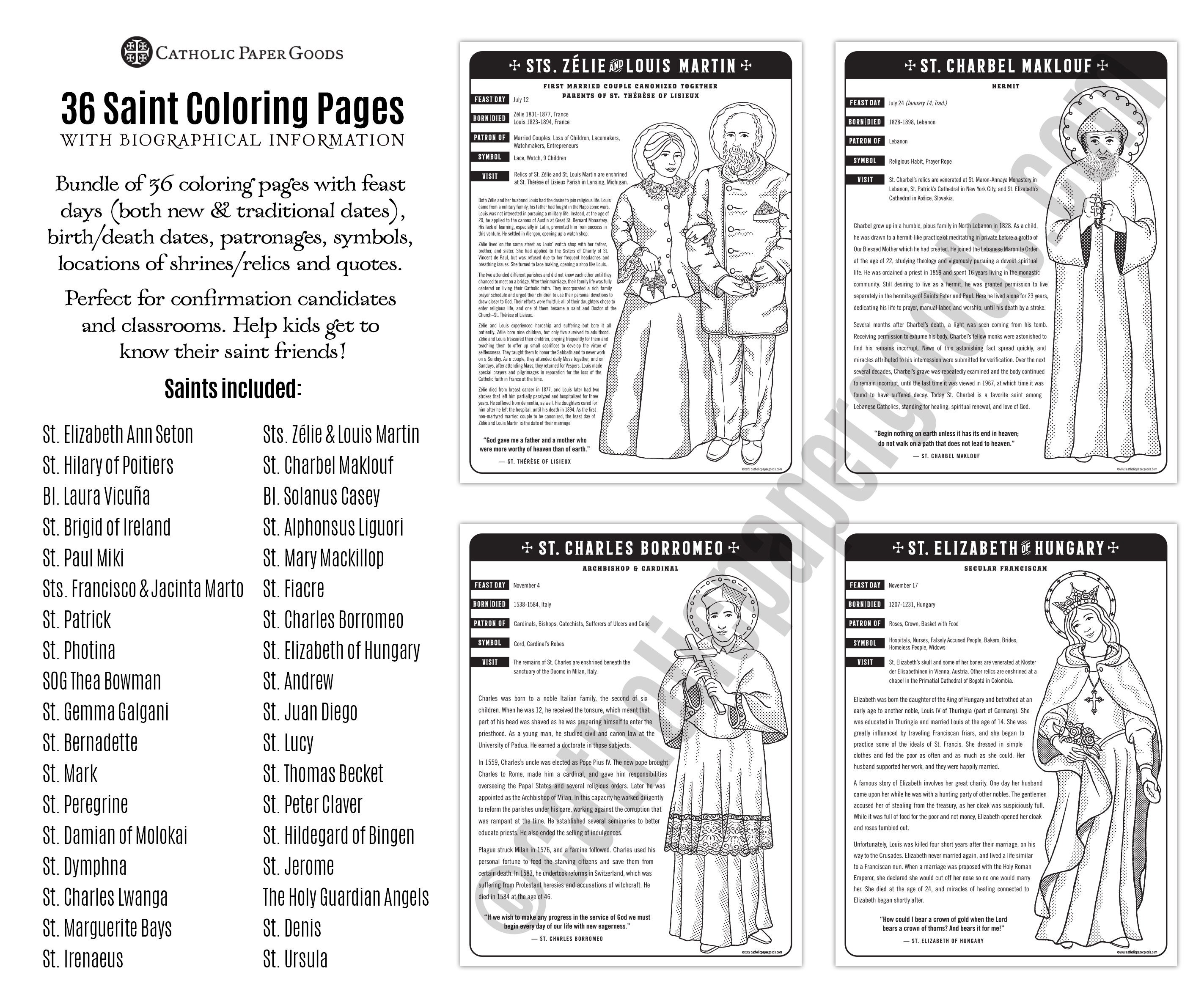 Catholic saint coloring pages with biographical information bundle catholic printables all saints day all saints day activity ccd