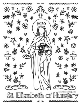 St elizabeth of hungary coloring page printable by the little rose shop