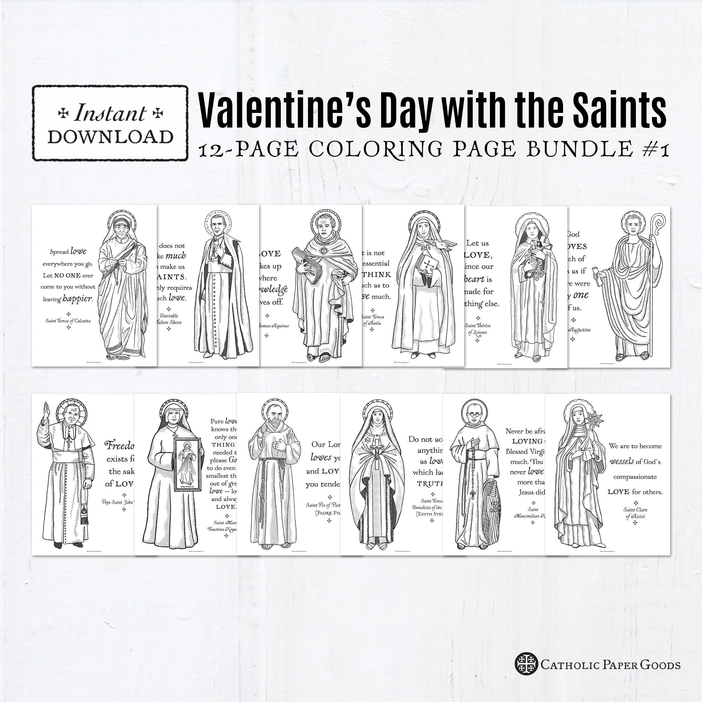 Catholic saints valentine coloring pages set printable pages pdf x printable catholic valentine party activity all saints day